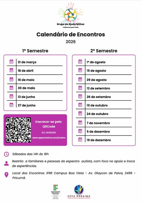 Calendário de Encontros projeto Ajuda Mútua