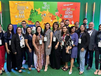 Servidores do IFRR no dia da abertura do evento, no Centro de Convenções diRoma, em Caldas Novas (GO).