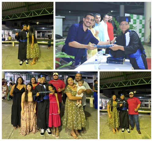 Rennery Guilherme na formatura com a família e com professor da mesa de honra
