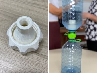 O adaptador é produzido por impressora 3D para um filtro de cerâmica ou carvão ativo