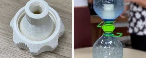 O adaptador é produzido por impressora 3D para um filtro de cerâmica ou carvão ativo