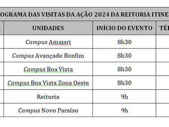 calendario Reitoria Itinerante